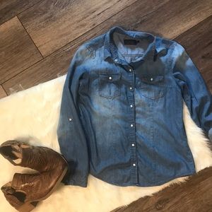Jean color long sleeve button up top